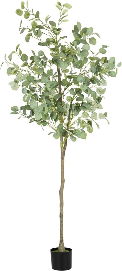 Artificial Eucalyptus Tree,6Ft Tall Fake Potted Tree Silk Faux Eucalyptus Tree with Plastic Nursery Pot, Artificial Plants for Home Office Indoor Decor (2in)
