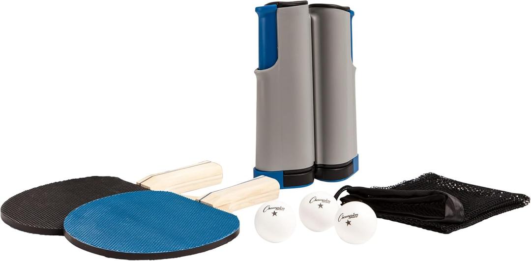 Champion Sports Anywhere Table Tennis: Ping Pong Paddles, Balls, and Portable Net & Post Set To Go, 10.1"L x 10.1"W x 3.2"H