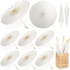 Aodaer 6 Pieces Wedding Paper Umbrella 23.6 Inch White Decorative Chinese Japanese Parasol Umbrella Crafts Vintage DIY Painting Decor Paper Wedding Favor for Photography Props Bridal Party