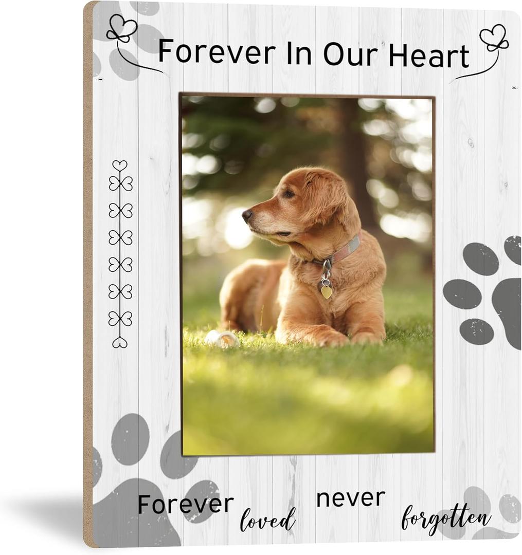Forever In Our Heart Forever Loved Never Forgotten Pet Memory Picture Photo Frame, Pet Dog Cat Memorial Picture Frames, Memorial Sympathy Gifts For Loss Of Dog, Pet Memorial Picture Frames 5x7