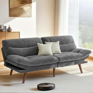 Pipishell Futon Sofa Bed, 66" Corduroy Futon Couch Convertible with Adjustable Backrest and Armrests, Recliner Sleeper Sofa, for Small Spaces Living Room, Apartment, Guest Room or Office, Grey