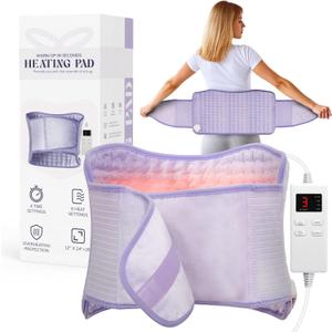 Heating Pad for Period Cramps, Upgraded Wrap Heating Pad for Back Pain Relief, Large 12''x 24''Heat Pad +26" Belt Adjustable 4 Timer 6 Heat Level Auto Shut Off, Christmas Birthday Gifts for Women Mom (Light Purple)