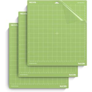 Nicapa 12x12 inch Standard Grip Cutting Mat for Cricut Maker 3/Maker/Explore 3/Air 2/Air/One (3 Pack) Standard Adhesive Sticky Green Quilting Replacement Cut Mats