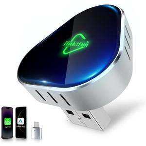 Mini Wireless Carplay Adapter, Compatible with Apple iPhone iOS 10+ Android 11+, Plug & Play, Compact Design for iPhone & Android with USB-A/Type-C Port