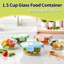 1.5 Cup Round Glass Food Container with Lids and Folding spoon, Small Round Glass Storage Container, 12oz Food Bowls with Spoons for Lunch Office, Oven, Freezer, Dishwasher Safe (4Pack)