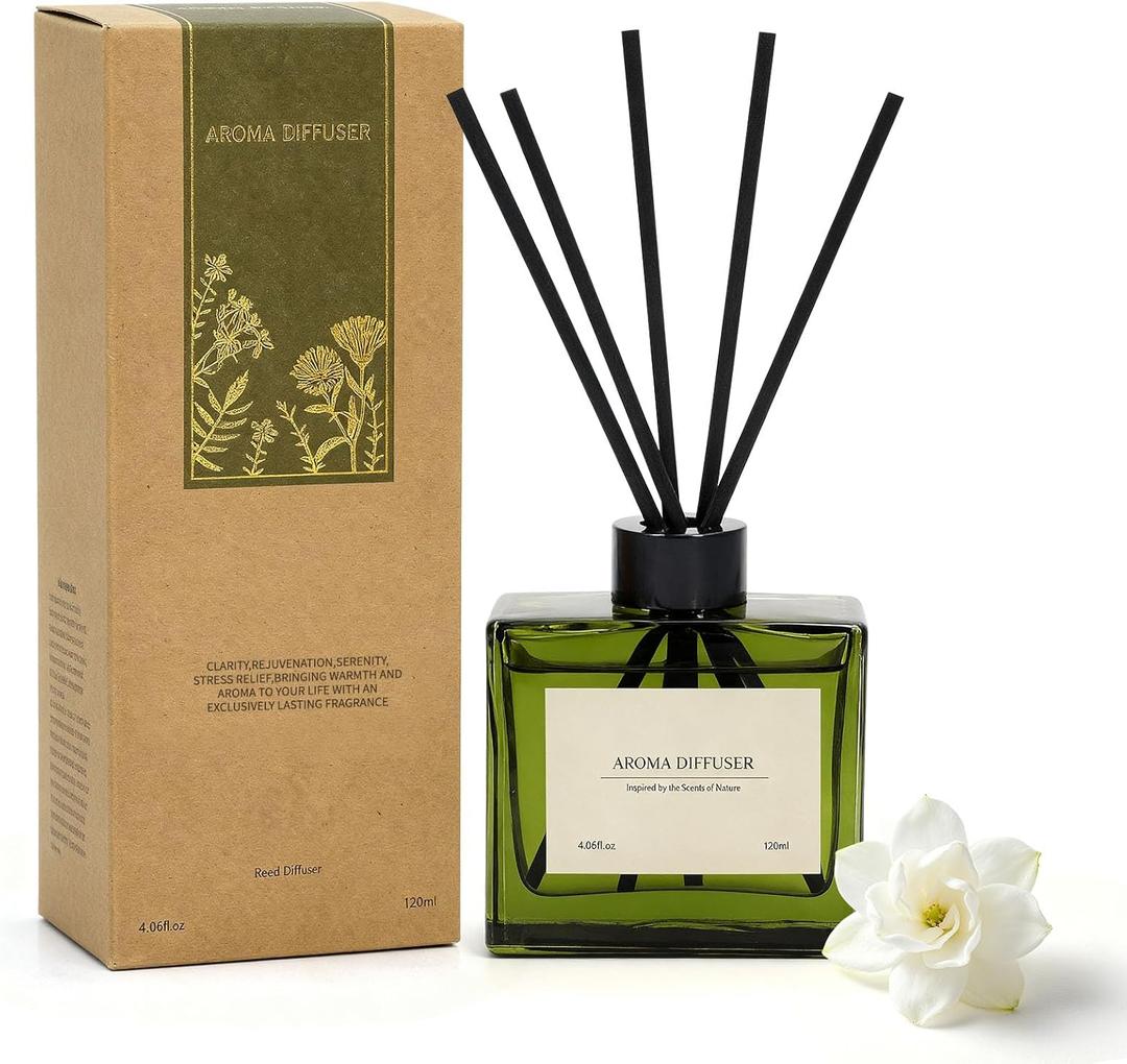 Reed Diffuser, 4 oz Jasmine Lily Scent Diffuser with 7 Sticks, 90 Days Long Lasting Reed diffusers for Home, Elegant Fragrance for Bathroom Bedroom Office Decor, Air Fresh