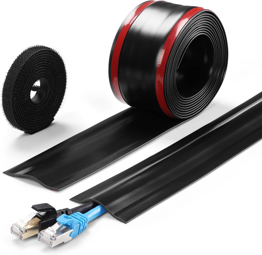 8.2Ft Cord Cover Floor, PVC Cord Covers for Wires on Floor, Soft Floor Cable Cover Cord Hider, Floor Cable Management Cable Protector for Commercial Office Carpet/Floors/Wall Black