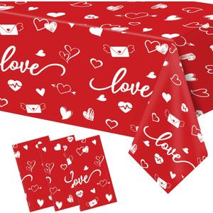 3 Pack Valentine Tablecloth 5484 Inch Rectangle, Red Pink Heart Fabric Table Cloth Disposable Rectangle Table Cover for Wedding Valentines Tables Decorations