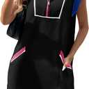 Fisoew Women's Summer Sleeveless Mini Dress Casual Half Zip Cap Sleeve Contrast Loose Sweatshirt Dresses (Medium, Black)