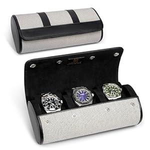 MOZSLY Watch Roll Travel Case for Men and Women 3 Slots Portable Box Organizer Storage Holder for Watches PU Leather Black