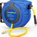 Goodyear Air Hose Reel Retractable 3/8" Inch x 50' Foot Hybrid Polymer Hose Max 300PSI Commerical Polypropylene Construction