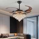 48" Retractable Crystal Ceiling Fans with Lights, Modern Black
Remote & App Control, 4 Hidden Blades, 3 CCT Dimmable LED, Reversible DC Motor, Chandelier Fan for Bedroom, Living Room