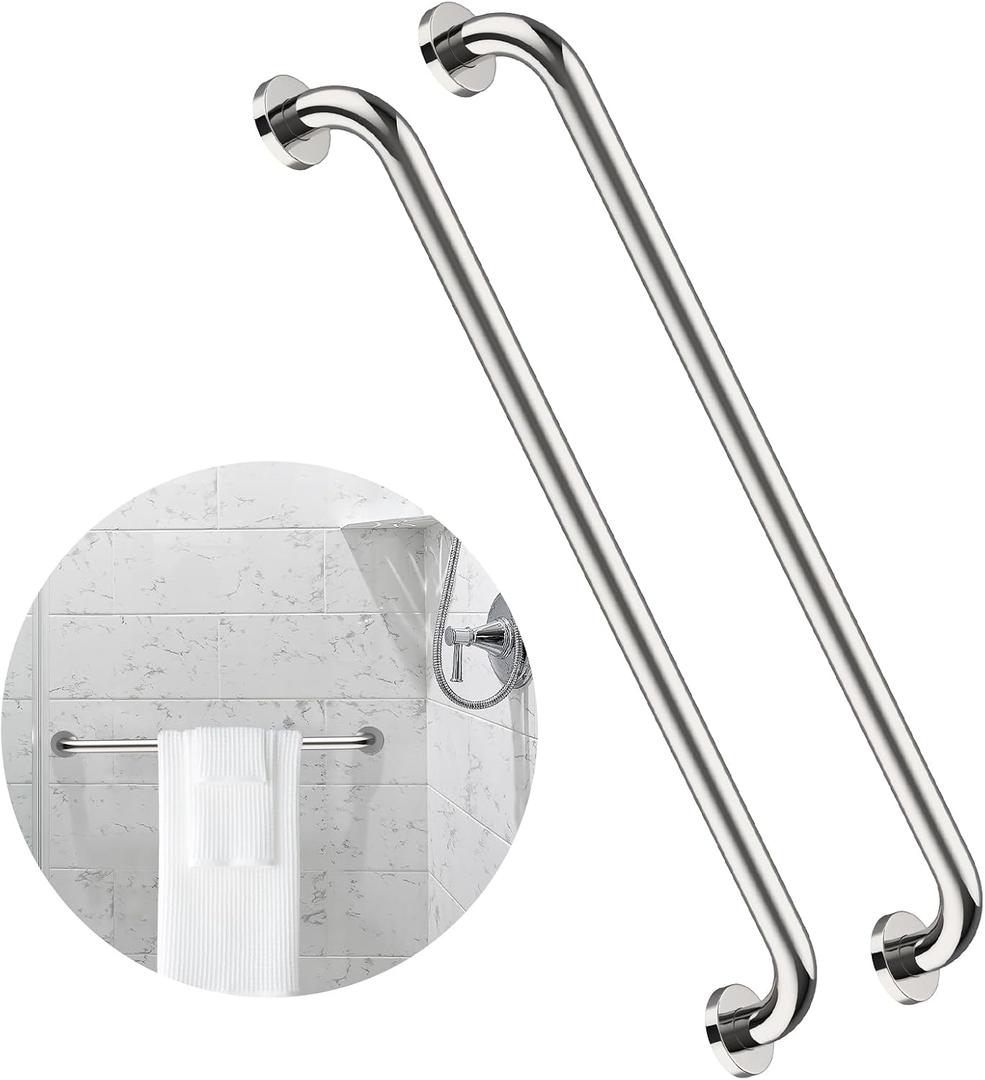 2 Pack 32 Inch Shower Grab Bar, ZUEXT SUS304 Stainless Steel Chrome Bathroom Grab Bar Handle, Shower Balance Bar, Safety Hand Rail Support, Handicap Elderly Senior Assist Bath Handle(1.25" Diameter)