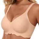 HORISUN Wireless T Shirt Bra Seamless Push Up Bralette Full Coverage V Neck Comfortable Bras for Women (3X-Large, New Nude)