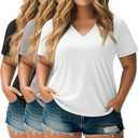 Neer 3 Pack Women's Plus Size T Shirts Short Sleeve V Neck Tops Solid Flat Hem Basic Loose Causal Tees (XX-Large)