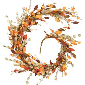 Fall Decor, Fall Garland, 6FT Autumn Eucalyptus Leaves Harvest Festival Thanksgiving Christmas Hanging Garlands for Home Wedding Mantle Indoor Window Wall Arch Background Decoration