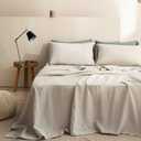 Linen Sheets King Size Set, Linen Bed Sheets, Breathable Soft Durable Bedding Set for All Season (Linen, King)