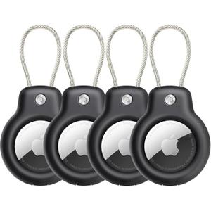 Compatible with Apple AirTag - Secure Holder with Wire Cable (4 Pack), AirTag Lock Case Keychain with Key Ring - Luggage Tag for Keys, Backpacks, Kids Items & More - Unisex Anti-Lost Keychains