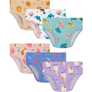 100% Cotton Girls Underwear Tagless Comfort Toddler Panties (6-Pack) (3T, Multicolor-dinosaur/Lion-a24)