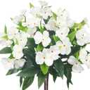 2 Pcs Artificial Impatiens Flowers for Outdoors Silk Flower Outside UV Resistant Fake Flowers Plants Bushes White Faux Impatiens for Outdoor Planters Front Porch Patio Garden Balcony Decor