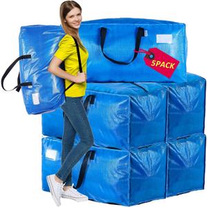 AlexHome Heavy Duty,Extra Large Packing Bags for Moving,Reusable Plastic Moving Totes,Clothes Storage Containers,Moving Supplies Bins,Compatible with Ikea Frakta Cart (Blue, Set of 5)