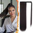 BARSDAR Darkest Brown Straight Ponytail Extension - 18 Inch Long Straight Wrap Around Ponytail for Women, Clip in Ponytails Hair Extensions Synthetic Brown Pony Tails Hairpieces Daily