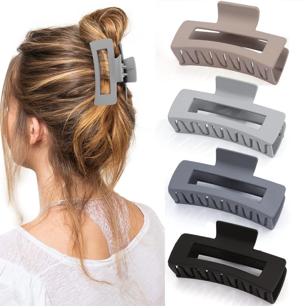 Matte Rectangular Banana Hair Clips for Thick Hair - 4 PCS Non-slip Design Jaw Clips and Barrettes for Women