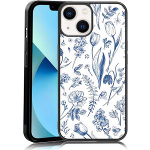 Beautiful Blue Flowers and Leaves Phone Case Fit for iPhone 13 — Shockproof Designed Cute Aesthetic Phone Case Cover for Boy Girl Men Women