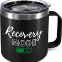 12 Oz Recovery Mode On Motivational Stainless Steel Insulated Coffee Mug - Personalized Gifts Funny Idea Birthday Gifts for Women Men (Black)