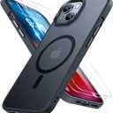 Miracase Magnetic For iPhone 15 Case (Compatible With MagSafe) With 2X Screen Protectors Military-Grade Protection, Anti-Fingerprint Translucent Matte Phone Cover For iPhone 15 6.1 Inch, Black