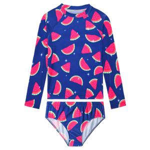 Tziharora Girls Bathing Suit ,2 Piece Blue Watermelon Long Sleeve Rash Guard Sets Swimwear for Beach 3-4T