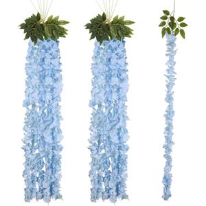 12PCS Light Blue Wisteria Hanging Flowers 6.4FT Artificial Hanging Wisteria Flowers for Decoration for Wedding Arch, Backdrop, Garden Party Decor (Light Blue)
