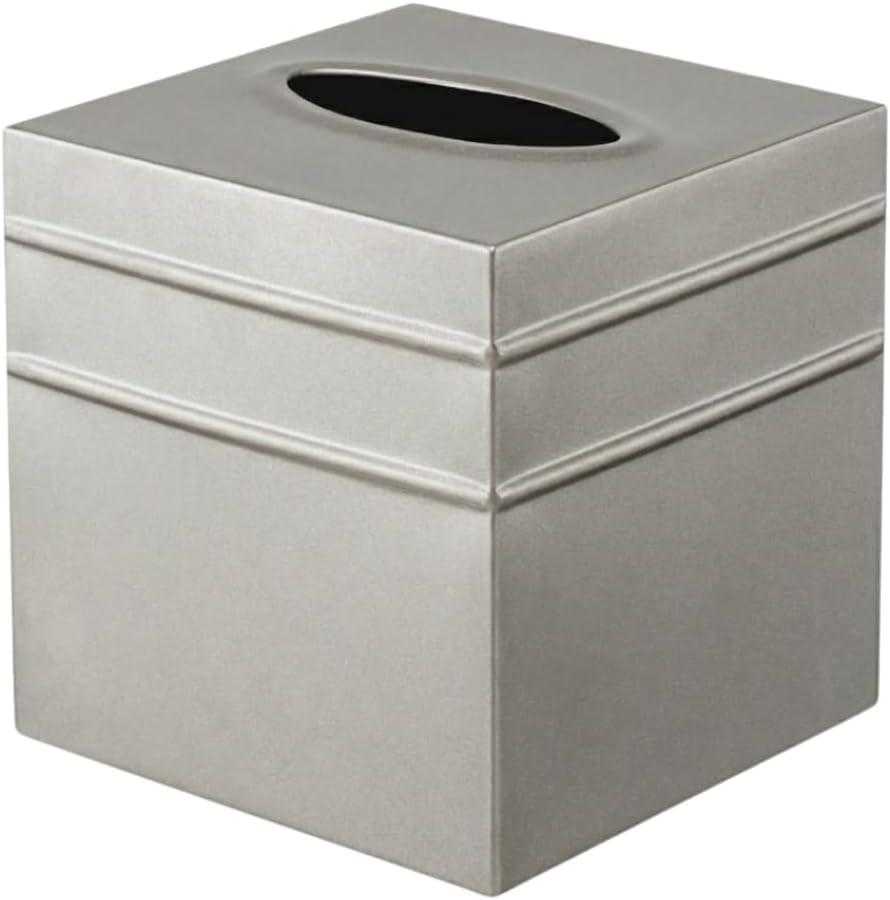 Monarch Abode Tissue Box Cover Square Handcrafted Border Embossed Pewter Metal Tissue Holder Box for Bathroom Accessory, Aesthetic Decorative Facial Napkin Cube for Modern Home Decor