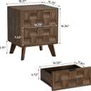Smuxee Walnut Wooden Nightstand with 2 Drawers, Mid Century Night Stand with Embossed Checkerboard Doors, Bedside Table with Solid Feet, Modern End Side Table for Bedroom, 15.75"D x 18.31"W x 22.25"H