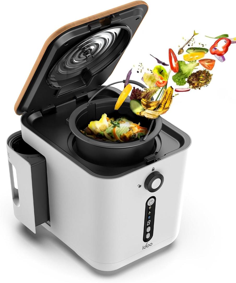 iDOO Electric Composter for Kitchen with Carbon Filter, Adjustable Time Settings, Indoor Compost Bin, Food Cycler Waste Composter Kitchen Counter (White)