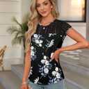 AUSELILY Women's Summer Tops Casual Short Cap Sleeve Crewneck Lace Trim Ladies T Shirts 2026 Trendy (M)