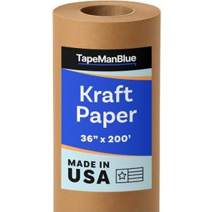 Kraft Paper Roll, 36" x 2400" (200'), Made in USA, 30 lb. Roll of Brown Paper for Banner, Poster, Crafts, Bulletin Board Backing, Kraft Table Cloth, Brown Construction for Shipping and Gift Wrapping