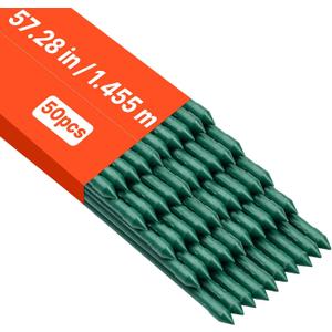 VEVOR Garden Stakes, 50 Pack, 57.28 inch, Plastic Coated Metal Tomato Stakes, Garden Sticks for Plants Support, with Pointed End and Non-Slip Bumps for Growing Climbing Plants, Outdoor Vegetables