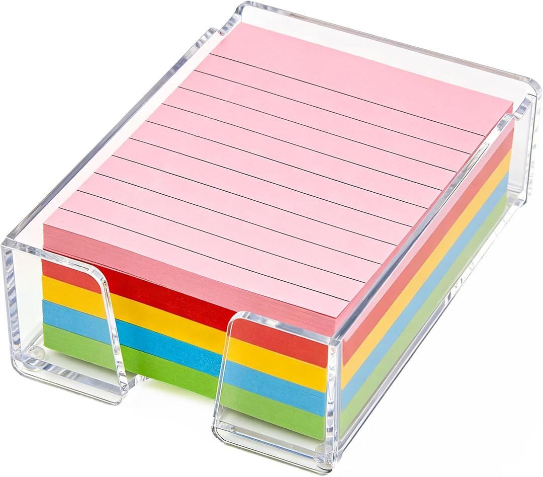 Acrylic Sticky Note Holder with Pen Slot Clear Sticky Note Dispenser for 4x6 Inch Notes Post It Holder for Desk Organizer School Home Office Supplies