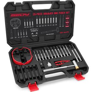 Premium Pin Punch Hammer Set: 25-Piece Punch Set and Hammer with Bench Block, Steel Roll Pin Punch Set, Pin Punches with Replaceable Face Hammer, Mechanical Repair Tool for Maintenance