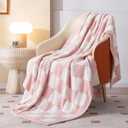 SeaRoomy Fuzzy Checkered Throw Blanket for Couch,Light Pink 51"X63" | Warm,Cozy,Fluffy,Lightweight,Gift for Women Couch Sofa Bed Room Decor