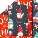 CAMKUZON Reversible Christmas Wrapping Paper Roll for Kids Baby - Funny Gnome in Black, HO HO HO & Snowflake Christmas Tree in Red - Cartoon Holiday Gift Wrap Paper, 17.7 Inch