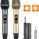 Wireless Microphones for Karaoke: Dual Professional Karaoke Microphone for Singing, Rechargeable Dynamic UHF Mic System with Receiver for Church, Party, Meeting, Speech, PA System, Plug and Play (Grey & Gold)