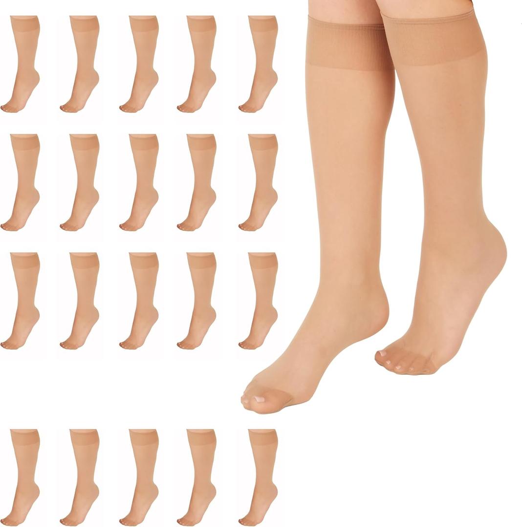 L'eggs Everyday Women's Knee High Stockings, Reinforced Toe, 100% Nylon, One Size (Nude (Pack of 20))