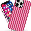 Magnetic for iPhone 15 Pro Case Cute Stripes Phone Case, Shockproof Slim TPU and Hard PC Protective Phone Cover Compatible with MagSafe Designed for Women Girls, Red and Pink