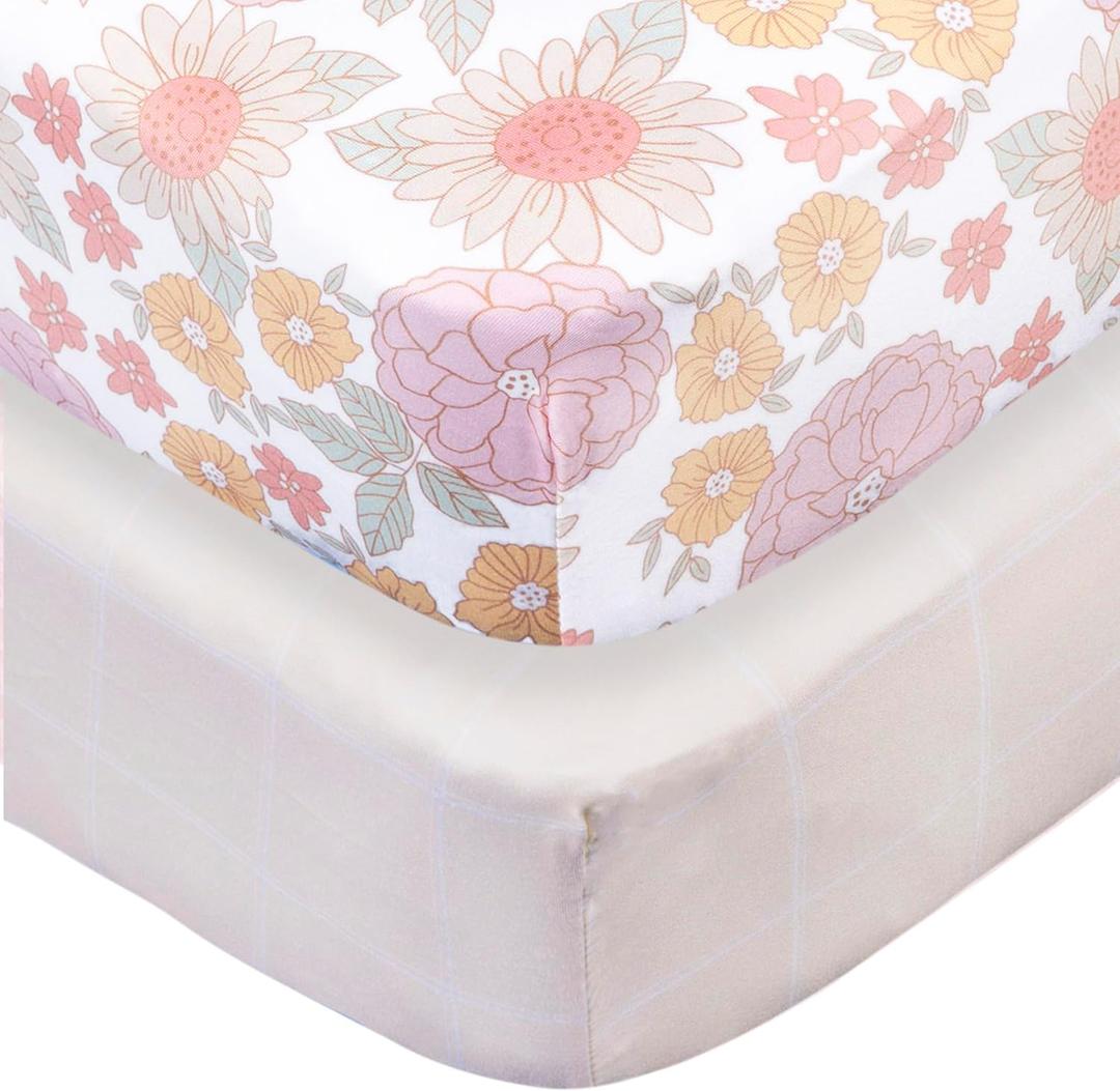 Gerber Baby Unisex 2-Pack Knit Crib Sheet, Retro Floral, One Size