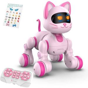 STEMTRON Programmable Remote Control Robot Cat Robot Dog for Kids, Interactive Robotic Dog Robotic Cat, Robo Cat, RC Robot with Touch Sensing, LED Eyes, Dance & Music, Sticker