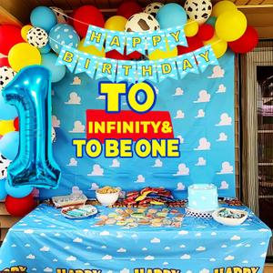 LaVenty To Infinity and To Be One Birthday Decorations Cartoon Story First Birthday Balloon Garland Arch Backdrop Banner Cake Topper for Boy 1st Birthday Party Party
