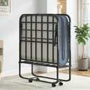 Mjkone Folding Bed with Mattress, 5 Inch Rollaway Bed for Adults, Fold Up Beds with Lockable Wheels, Sturdy Metal Fold Away Frame for Bedroom/Guest, Space Saving（75" x 31"）