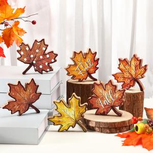 6 Pcs Fall Wooden Leaves Decorations Farmhouse Thanksgiving Table Decor Vintage Harvest Tabletop Decoration Wooden Maple Leaves Centerpiece for Thanksgiving Fall Party (Stylish)